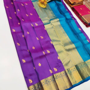 K.M.D Soft 75% Pure Silk Saree Purple Color w/ Blouse