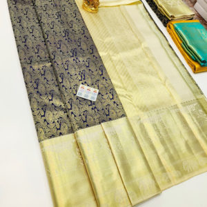 Kanjivaram Pure Wedding Silk Saree Blue Color w/ Blouse