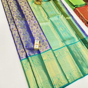 Unique Design Kanjivaram Pure Wedding Silk Saree Blue Color w/ Blouse