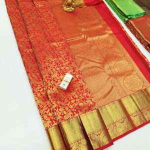 Kanjivaram Pure Wedding Silk Saree Chilli Red Color w/ Blouse