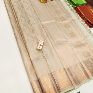Beautiful Design Kanjivaram Pure Wedding Silk Saree Cream Color w/ Blouse