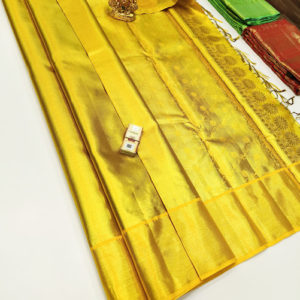 Kanjivaram Pure Wedding Silk Saree Golden Yellow Color w/ Blouse