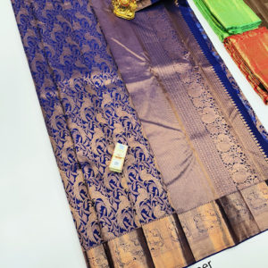 Parrot Design Kanjivaram Pure Wedding Silk Saree Ink Blue Color w/ Blouse