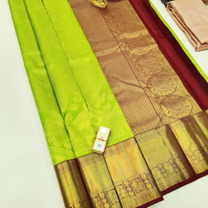 Peacock Design Kanjivaram Pure Wedding Silk Saree Lemon Green Color w/ Blouse