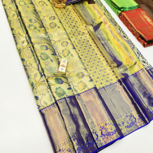Unique Design Kanjivaram Pure Wedding Silk Saree Lemon Yellow Color w/ Blouse