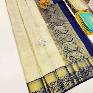 New Design Kanjivaram Pure Wedding Silk Saree Off White Color w/ Blouse