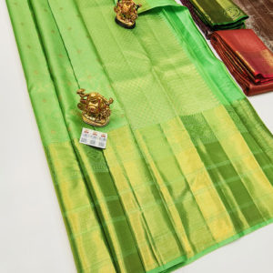 Trendy Design Kanjivaram Pure Wedding Silk Saree Parrot Green Color w/ Blouse