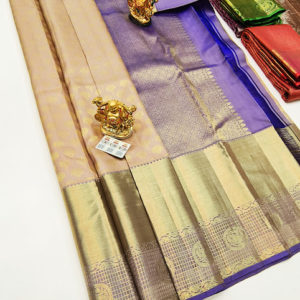 Kanjivaram Pure Wedding Silk Saree Peach and Blue Color w/ Blouse