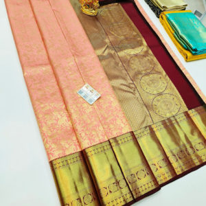 Latest Design Kanjivaram Pure Wedding Silk Saree Peach Color w/ Blouse