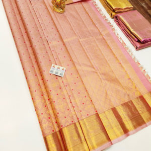 Unique Design Kanjivaram Pure Wedding Silk Saree Peach Color w/ Blouse