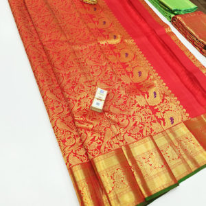 Parrot Design Kanjivaram Pure Wedding Silk Saree Red Color w/ Blouse