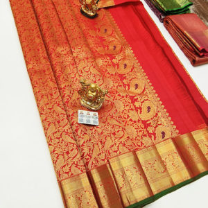 New Design Kanjivaram Pure Wedding Silk Saree Red Color w/ Blouse
