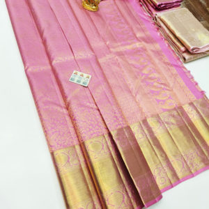 Beautiful Design Kanjivaram Pure Wedding Silk Saree Rose Color w/ Blouse