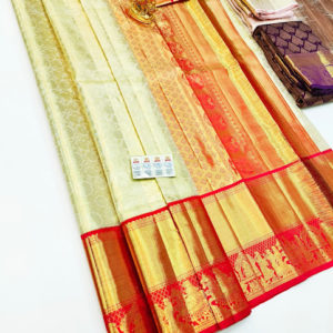 Kanjivaram Pure Wedding Silk Saree White Color w/ Blouse