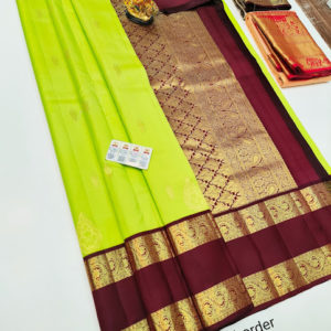 New Design Pure Kanjivaram Fancy Silk Saree Fluorescent Green Color w/ Blouse