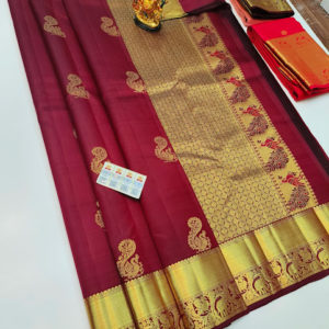 Trendy Design Pure Kanjivaram Fancy Silk Saree Apple Red Color w/ Blouse