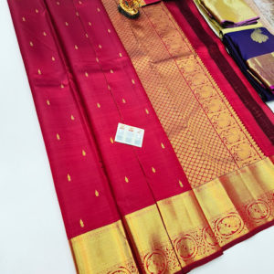 Trendy Design Pure Kanjivaram Fancy Silk Saree Apple Red Color w/ Blouse