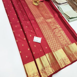 Trendy Design Pure Kanjivaram Fancy Silk Saree Apple Red Color w/ Blouse