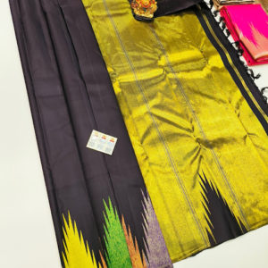 Beautiful Temple Design Pure Kanjivaram Fancy Silk Saree Black Color w/ Blouse