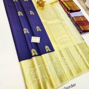 New Design Pure Kanjivaram Fancy Silk Saree Blue Color w/ Blouse