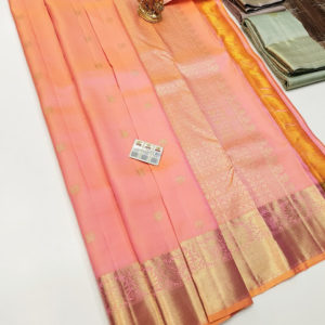 Unique Design Pure Kanjivaram Fancy Silk Saree Double Shade (Peach, Yellow) Color w/ Blouse