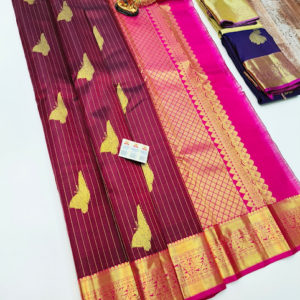 Butterfly Design Pure Kanjivaram Fancy Silk Saree Kumkum Red Color w/ Blouse