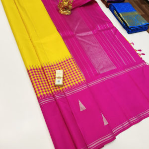 New Design Pure Kanjivaram Fancy Silk Saree Lemon Yellow Color w/ Blouse