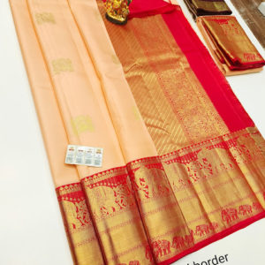 Latest Design Pure Kanjivaram Fancy Silk Saree Peach Color w/ Blouse