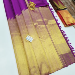 Heavy Gold Zari Design Pure Kanjivaram Fancy Silk Saree Magenta Color w/ Blouse