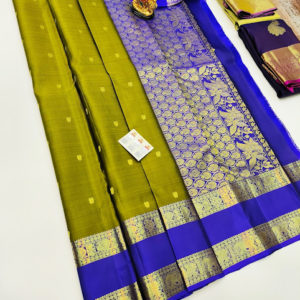 Unique Design Pure Kanjivaram Fancy Silk Saree Olive Green Color w/ Blouse