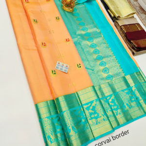 Latest Design Pure Kanjivaram Fancy Silk Saree Orange Color w/ Blouse