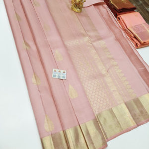 New Design Pure Kanjivaram Fancy Silk Saree Light Peach Color w/ Blouse