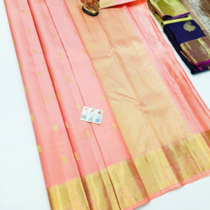 Pure Kanjivaram Fancy Silk Saree Peach Color w/ Blouse