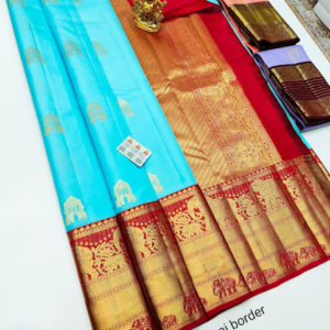 Pure Kanjivaram Fancy Silk Saree Rama Blue Color w/ Blouse