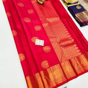 Pure Kanjivaram Fancy Silk Saree Red Color w/ Blouse