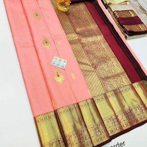 New Design Pure Kanjivaram Fancy Silk Saree Rose Color w/ Blouse