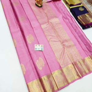 Beautiful Design Pure Kanjivaram Fancy Silk Saree Rose Color w/ Blouse