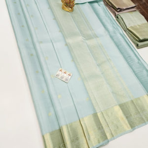 Latest Design Pure Kanjivaram Fancy Silk Saree Light Sky Blue Color w/ Blouse
