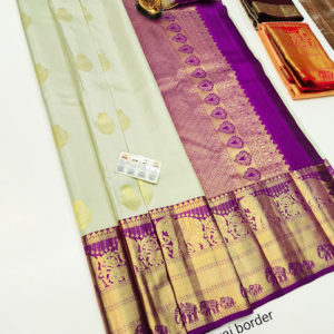 Pure Kanjivaram Fancy Silk Saree White Color w/ Blouse