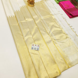 Heavy Gold Zari Design Pure Kanjivaram Fancy Silk Saree White Color w/ Blouse