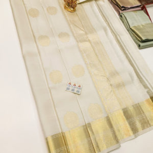 Unique Design Pure Kanjivaram Fancy Silk Saree White Color w/ Blouse