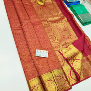 Unique Design Pure Soft Silk Saree Apple Red Color w/ Blouse