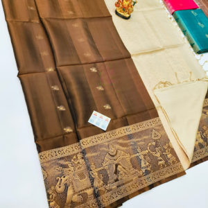 Traditional Design Pure Soft Silk Saree Brown Color w/ Blouse