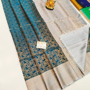 Latest Design Pure Soft Silk Saree Copper Blue Color w/ Blouse