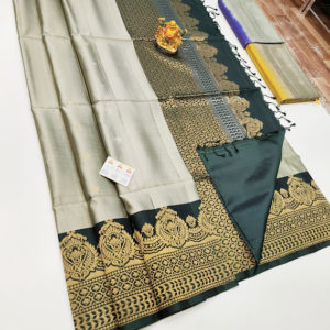 Latest Design Pure Soft Silk Saree Cream Light Green Color w/ Blouse