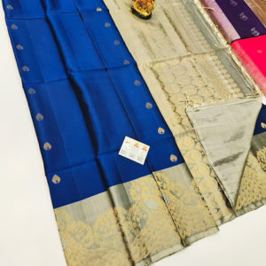 Latest Design Pure Soft Silk Saree Ink Blue Color w/ Blouse