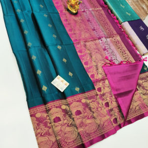 Latest Design Pure Soft Silk Saree Peacock Blue Color w/ Blouse