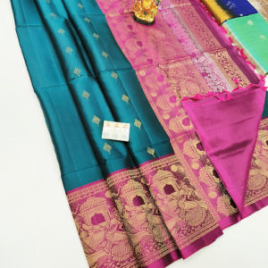 Beautiful Design Pure Soft Silk Saree Peacock Blue Color w/ Blouse