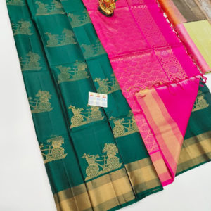Different Design Pure Soft Silks Saree Bottle Green Color w/ Blouse