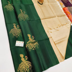 Dancing Girl Design Pure Soft Silks Saree Green Color w/ Blouse